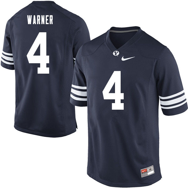 Men #4 Troy Warner BYU Cougars College Football Jerseys Sale-Navy